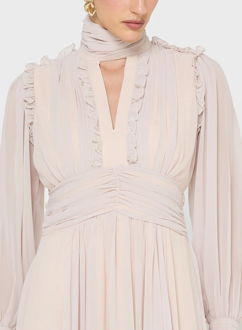 Golden Apple Ruffle Top Design Maxi Dress