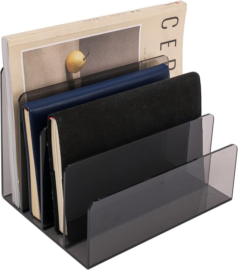 Sooyee 4 Compartment File Organizer, Acrylic Folder Holder for Desk, Office Decorations for Work, Clear Black - Image 2