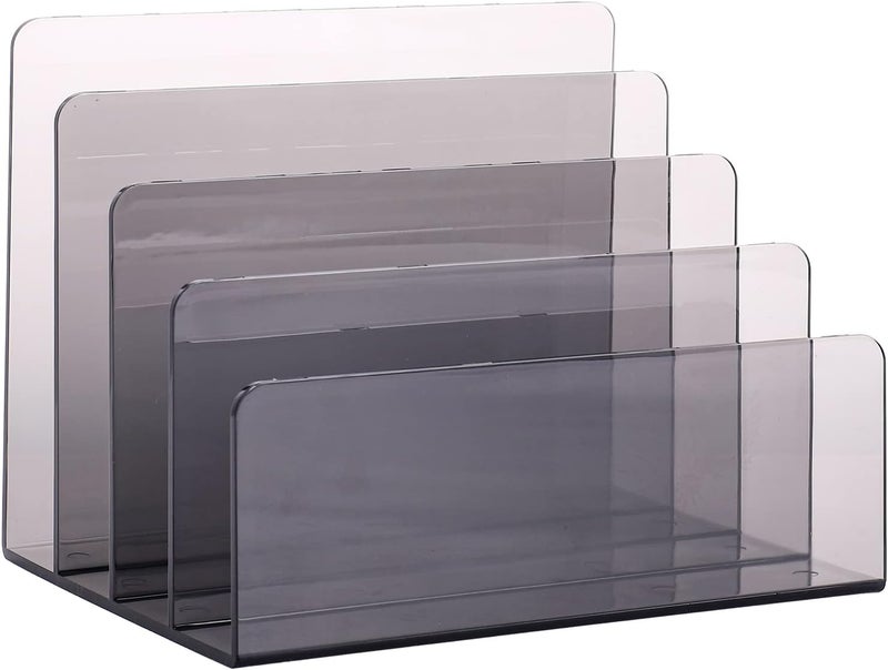 Sooyee 4 Compartment File Organizer, Acrylic Folder Holder for Desk, Office Decorations for Work, Clear Black - Image 1
