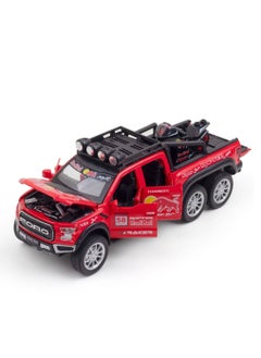 Swift 1:28 Scale Die-Cast Metal Toy Car Ford F150 with Sound and Light, Pickup Truck and Trailer Cars Toy Cars with Sports Bike for 3+ Year Old Boys, Red  - Image 2