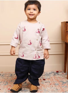 Polka Tots Polka Tots Full Sleeves Boat Embroidery Angrakha with Dhoti - Grey (2Y - 3Y)  - Image 3