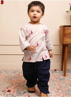 Polka Tots Polka Tots Full Sleeves Boat Embroidery Angrakha with Dhoti - Grey (2Y - 3Y)  - Image 5