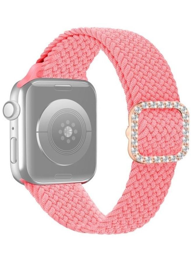 NIBEMINENT Braided Elasticity Diamond Buckle Replacement Watchband For Apple Watch Series 7 & 6 Se 5 4 44Mm/3 2 1 42Mm Pink - Image 1