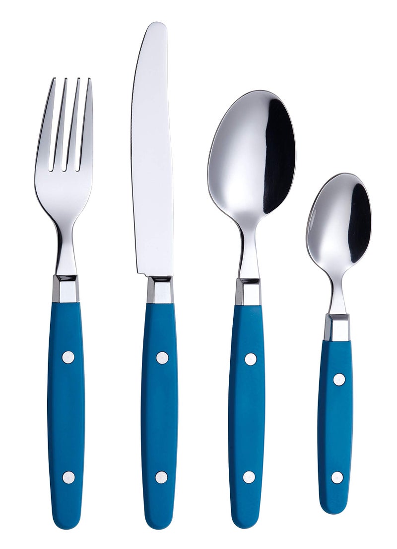 Annova ANNOVA Silverware Set Stainless Steel Cutlery Color Handle With RivetRetro Flatware Sapphire Blue 24 Pieces