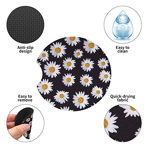 tifanso Car Cup Drink Holder Coaster, 2 Pack Car Coasters for Cup Holders, Cute Vehicle Accessories for Women and Girl (Daisy) - Image 3