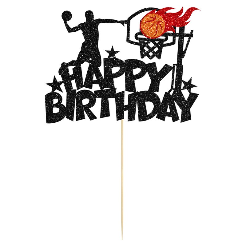 Ephlyn 1Pc Basketball Happy Birthday Cake Topper Glitter Basketball Sports Theme Birthday Cake Pick for Basketball Theme Baby Shower Birthday Party Cake Decorations Supplies - Image 3
