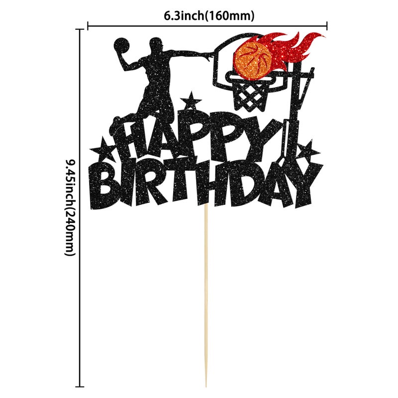 Ephlyn 1Pc Basketball Happy Birthday Cake Topper Glitter Basketball Sports Theme Birthday Cake Pick for Basketball Theme Baby Shower Birthday Party Cake Decorations Supplies - Image 2