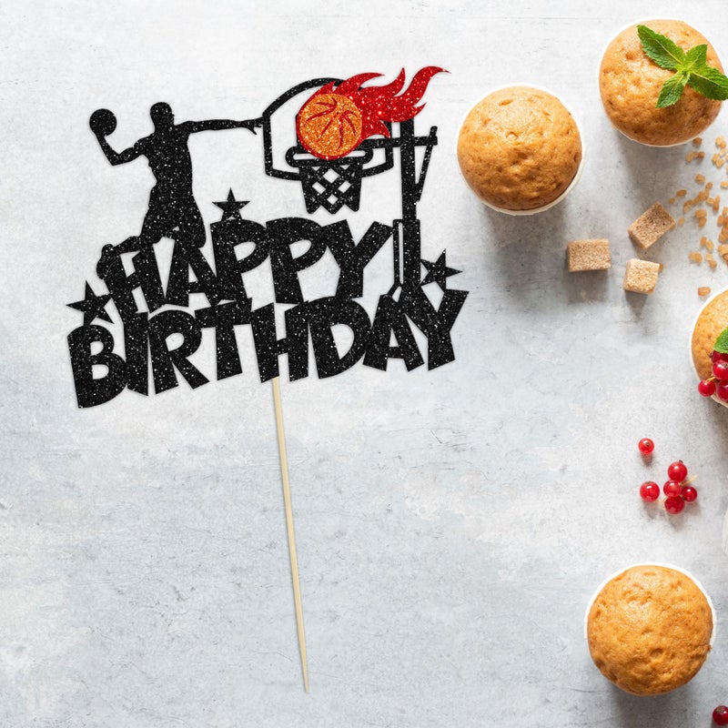 Ephlyn 1Pc Basketball Happy Birthday Cake Topper Glitter Basketball Sports Theme Birthday Cake Pick for Basketball Theme Baby Shower Birthday Party Cake Decorations Supplies - Image 4