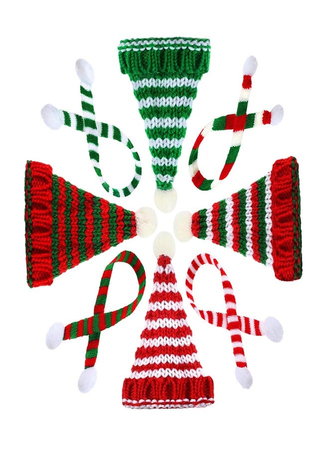 GHAMYEE 8pcs Mini Santa Hats for Crafts Knitted Santa Hats Bulk 3 Inch Christmas Tiny Hat and Scarf Set DIY Xmas Decor - Image 1