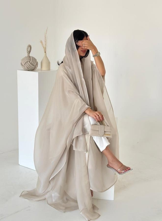 Take Two Beige Plain Batwing Sleeves Abaya - Image 5