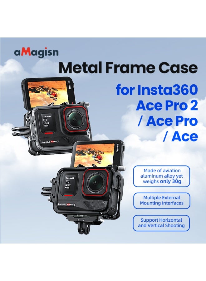 aMagisn Aluminum Alloy Cage Frame for Insta360 Ace/Ace Pro/Ace Pro 2, Lightweight 30g Camera Protection Case with Cold Shoe Mounts, Silicone Lens Cap, Full Port Access, Anti-Vibration Design（Without camera）  - Image 2