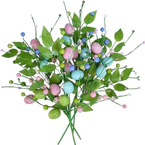 Winlyn 4 Pcs Easter Egg Picks Artificial Speckled Egg and Berry Stems Decorative Easter Picks and Sprays 158 Tall for Home Easter Spring Floral Arrangements Seasonal Wreath Tree Table Centerpiece - Image 1