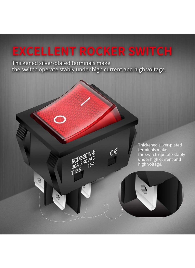 SANMUGEED - 30A 250V KCD2 KCD4 Rocker Switch DPST 4 Pin Red Lighted 120V Rocker Toggle Switch ON Off Heavy Duty T125-3Pack - Image 1