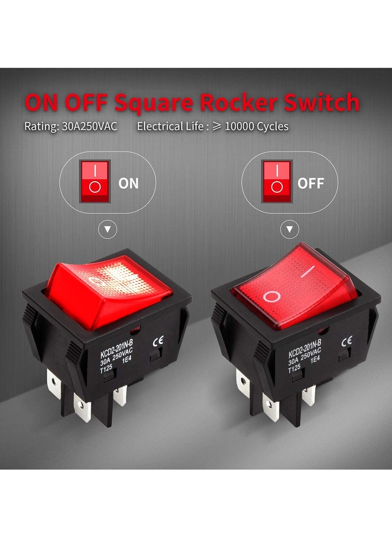 SANMUGEED - 30A 250V KCD2 KCD4 Rocker Switch DPST 4 Pin Red Lighted 120V Rocker Toggle Switch ON Off Heavy Duty T125-3Pack - Image 1