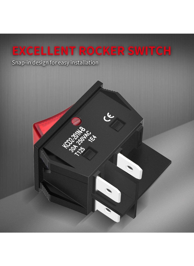 SANMUGEED - 30A 250V KCD2 KCD4 Rocker Switch DPST 4 Pin Red Lighted 120V Rocker Toggle Switch ON Off Heavy Duty T125-3Pack - Image 1