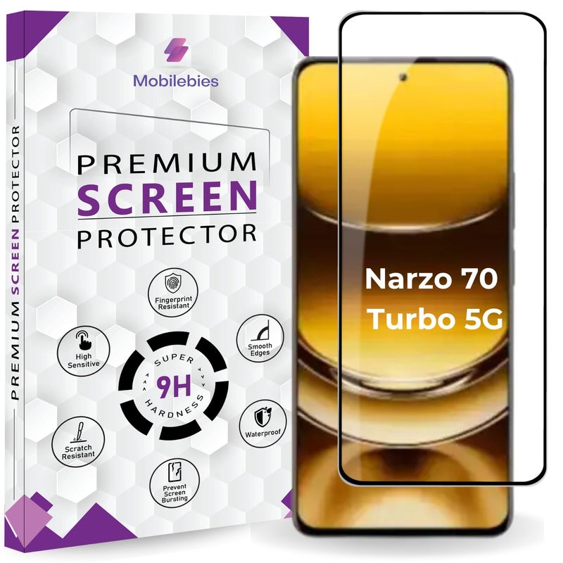 Mobilebies Premium Tempered Glass Screen Protector Guard For Realme Narzo 70 Turbo 5G (6.67 Inch, Pack of 1) | Edge to Edge Coverage With Easy to installation kit - Image 1