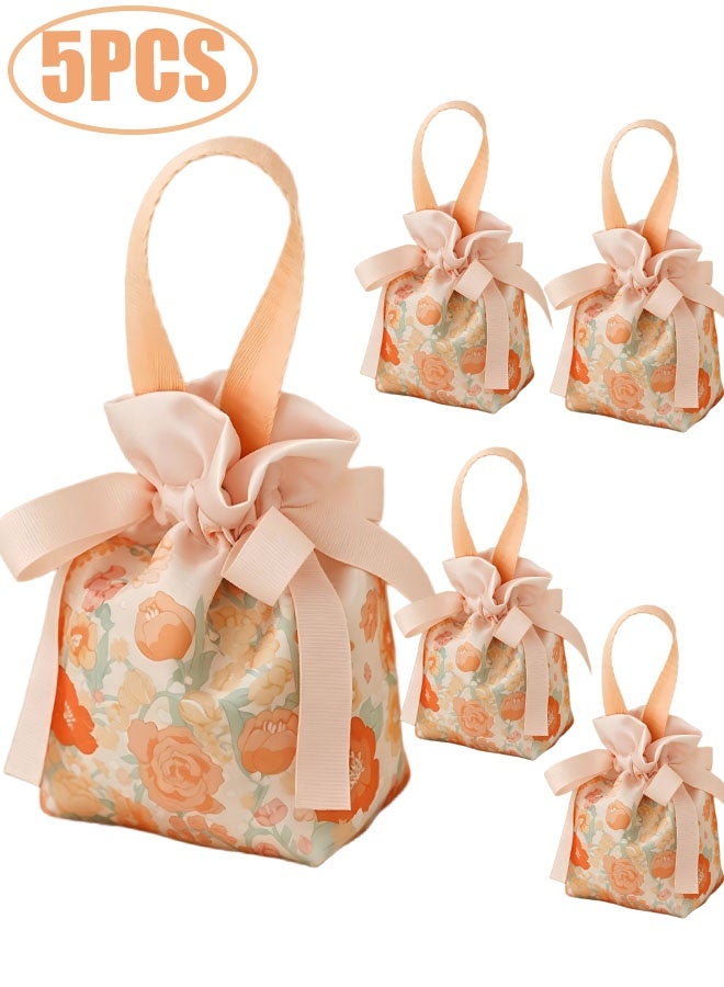Happy D Eid Gift Bags – A set of 5 fabric drawstring bags, suitable for Ramadan and Eid gifts, perfect for jewelry, bracelets, engagement gifts, and gift wrapping - Image 1