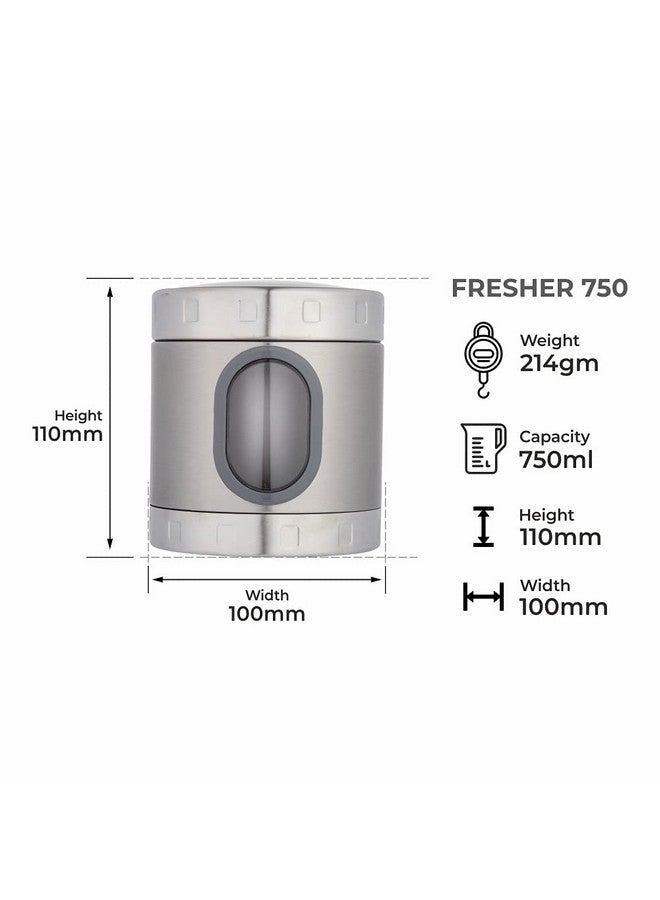 DUBBLIN Stainless Steel Storage jar container Fresher screw lid transparent visible window food safe steel Storage container 750 ml, 1 Piece, Silver - Image 3
