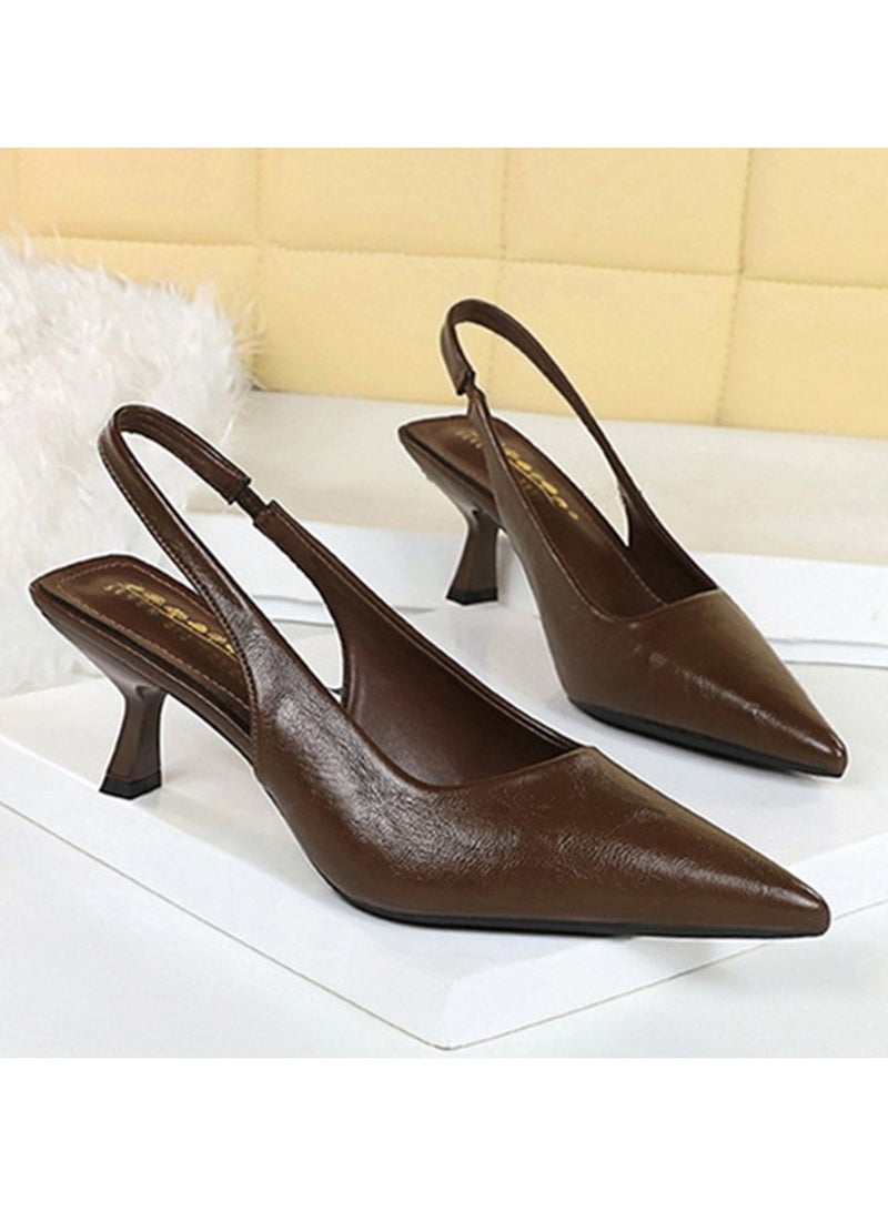 BIGTREE Women's Closed Pointed Toe High Heels With Ankle Straps Stiletto Sandal Pumps Brown 6CM - Image 2