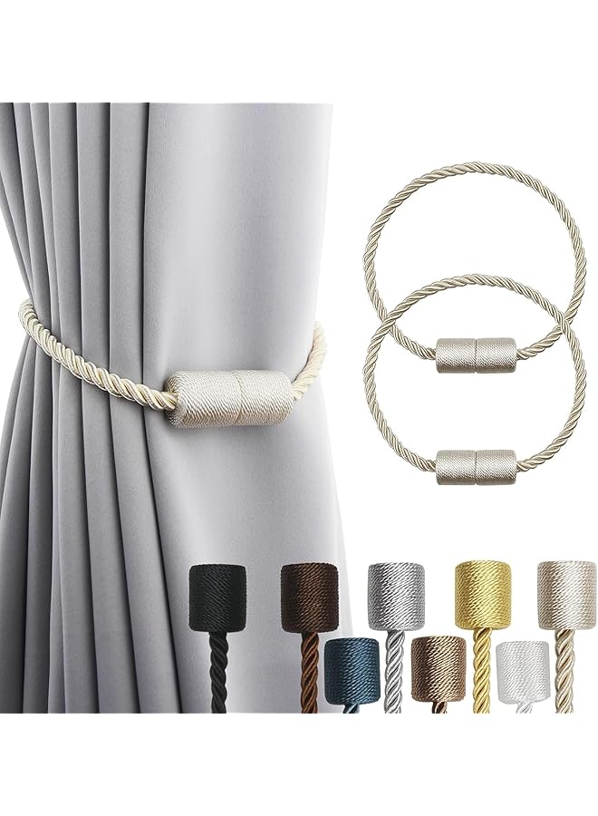 The Bros 2 Pack Beige Magnetic Curtain Tiebacks, Strong, Elegant, and Modern Rope Holdbacks for Drapes, Adjustable Length, No Hooks Needed, Perfect for Indoor and Outdoor Use (17.5 Inches, Durable and Stylish)  - Image 1