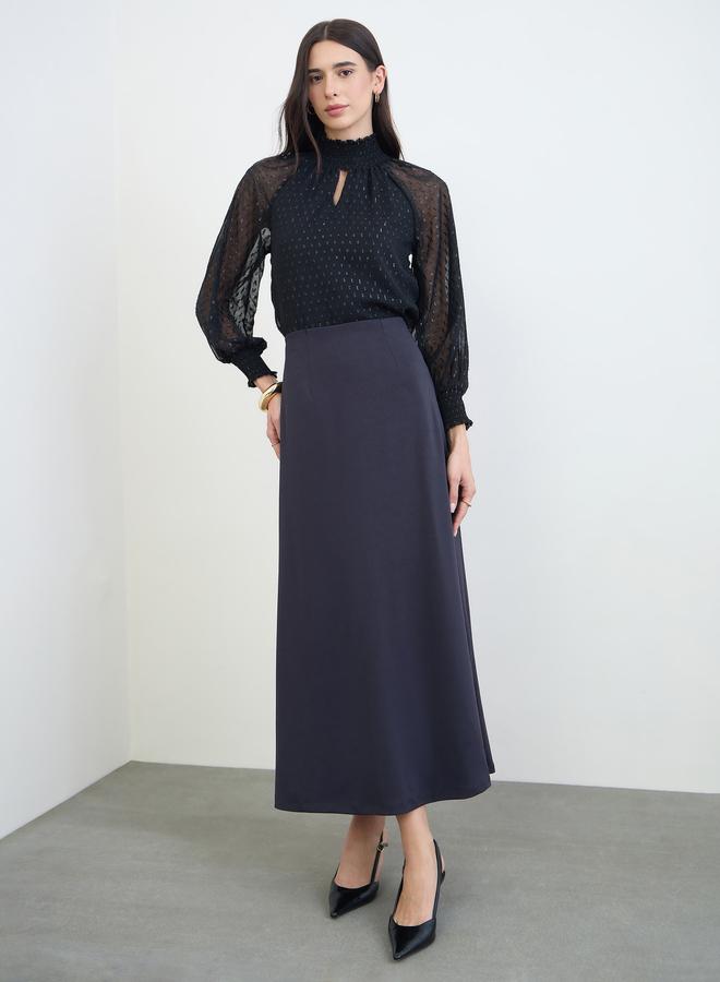 Styli Black A-Line Maxi Skirt with Back Slit - Image 1