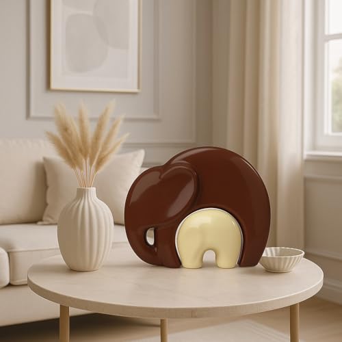 SRJANA Home Décor Lucky Charm Elephant Mother & Child | Piano Finish Ceramic Figures - (Set of 2 Piece, Brown and Cream) - Image 3