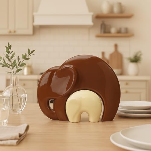 SRJANA Home Décor Lucky Charm Elephant Mother & Child | Piano Finish Ceramic Figures - (Set of 2 Piece, Brown and Cream) - Image 5