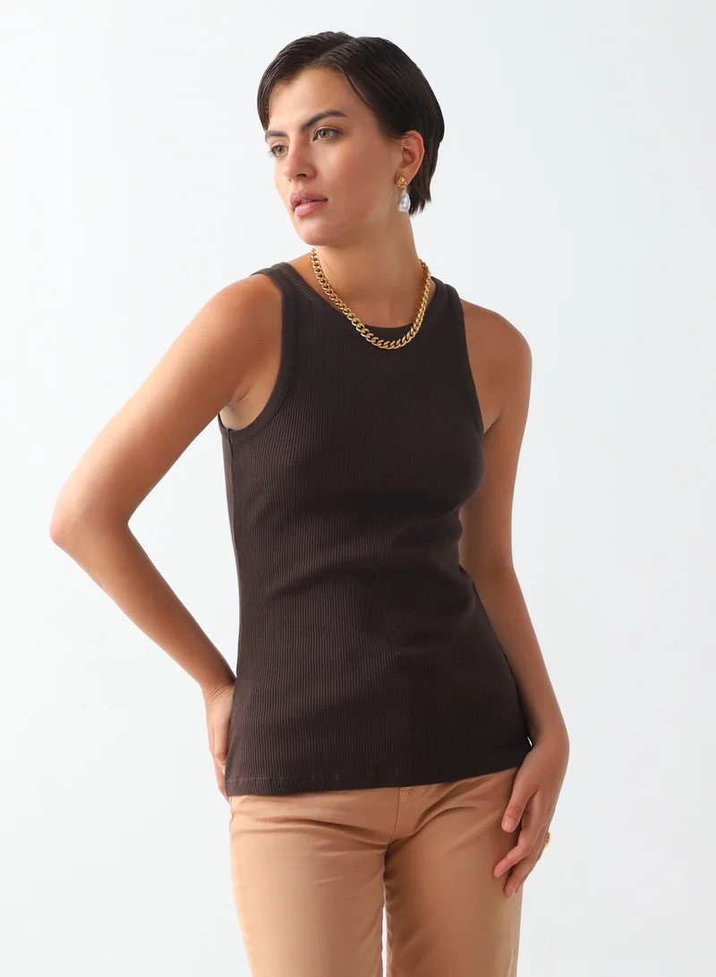 Mitica Luna Women's Cotton Slim-fit sleeveless tank top Relaxed Fit Pull On Closure Brown