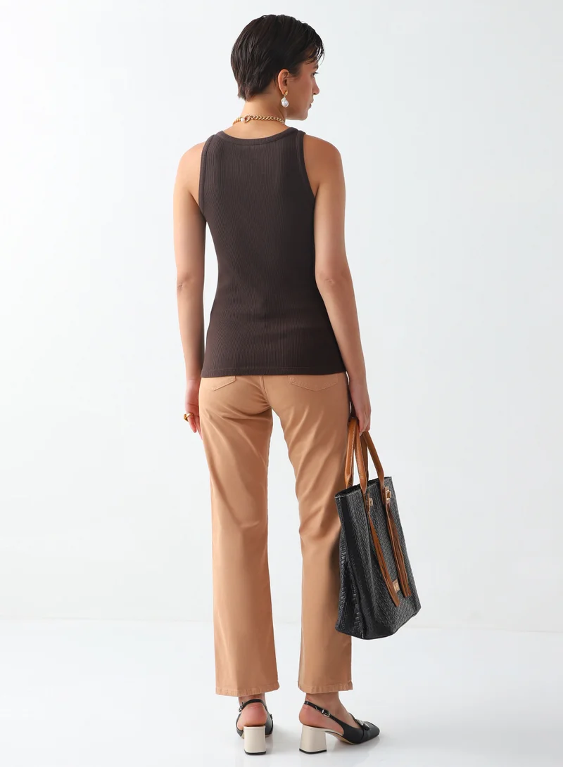 Mitica Luna Women's Cotton Slim-fit sleeveless tank top Relaxed Fit Pull On Closure Brown