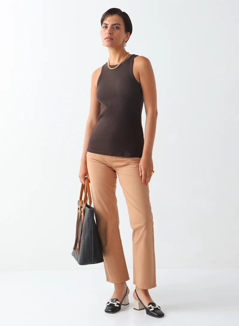 Mitica Luna Women's Cotton Slim-fit sleeveless tank top Relaxed Fit Pull On Closure Brown