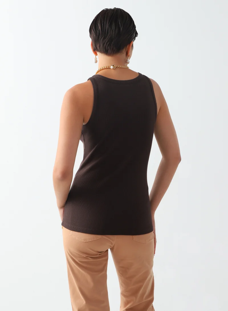 Mitica Luna Women's Cotton Slim-fit sleeveless tank top Relaxed Fit Pull On Closure Brown