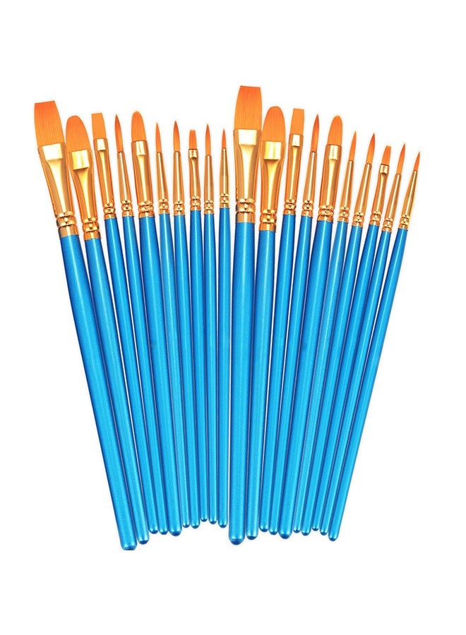2 Pack 20 Pcs Round Pointed Tip Nylon Hair Artist Acrylic Paint Brushes for Acrylic Oil Watercolor, Face Nail Art, Miniature Detailing & Rock Painting, Blue - Image 1
