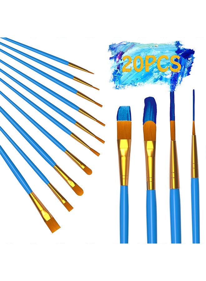 2 Pack 20 Pcs Round Pointed Tip Nylon Hair Artist Acrylic Paint Brushes for Acrylic Oil Watercolor, Face Nail Art, Miniature Detailing & Rock Painting, Blue - Image 2