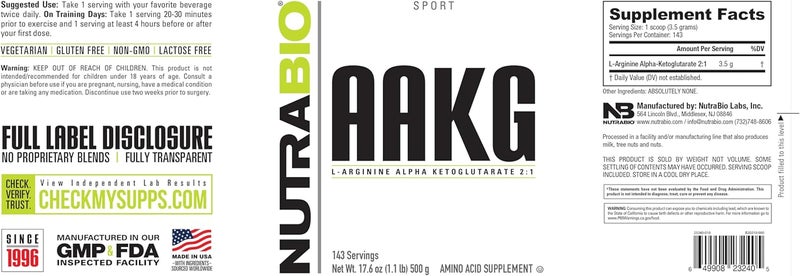 NutraBio Arginine AKG Workout Supplement Powder 500g  Helps Support Lean Mass Gains Boost Nitric Oxide and Enhance Muscle Growth - Image 3