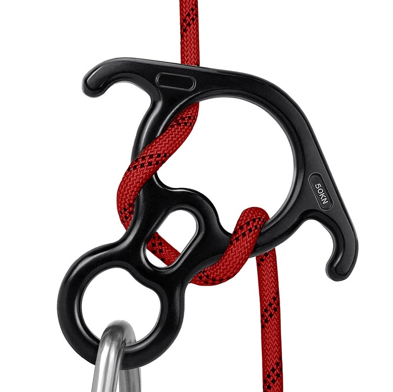 YXGOOD 50KN Rescue Figure, 8 Descender Large Bent-Ear Belaying and Rappelling Gear Belay Device Climbing for Rock Climbing Peak Rescue Aluminum Magnesium Alloy (Black) - Image 1