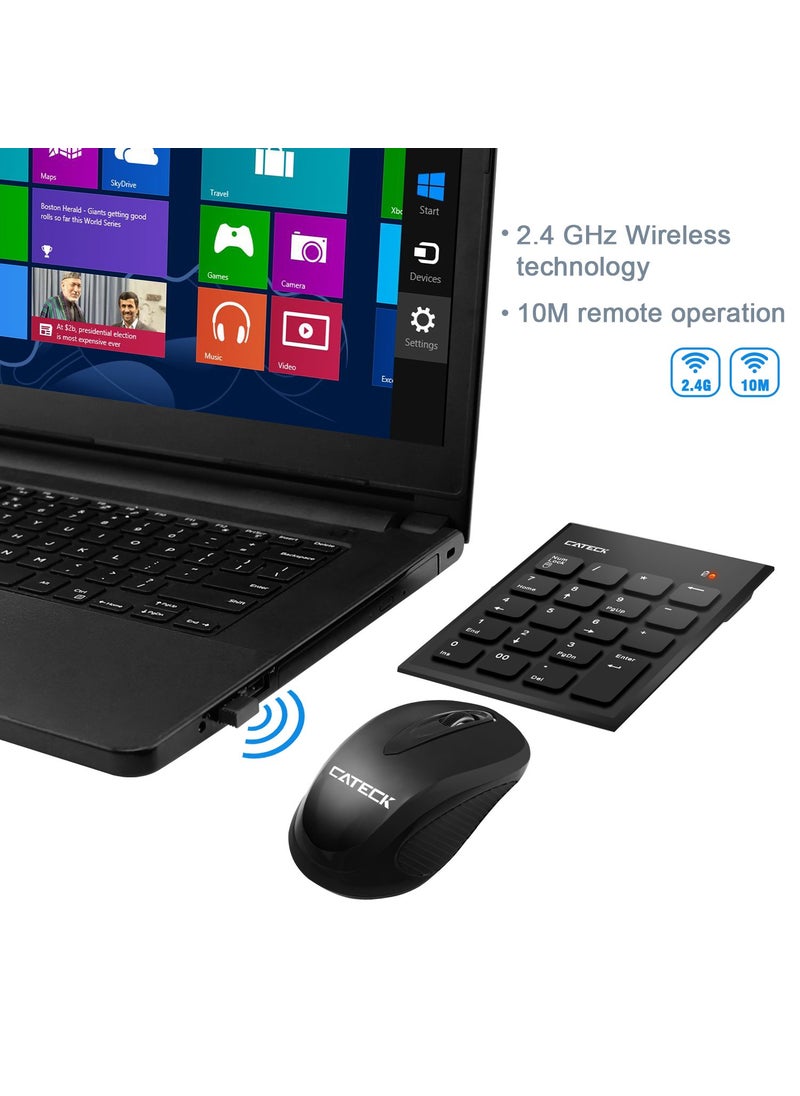 Cateck Numeric Keypad & Mouse Combo, Cateck 2.4G 19 Keys Wireless Mini USB Number Pad Keyboard and Mouse Combo with USB Receiver for Laptop Desktop PC Notebook- Just One USB Receiver  - Image 4
