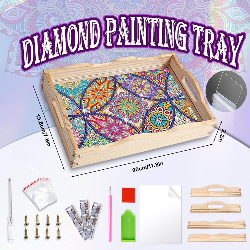 EWJRNSF Diamond Painting Wooden Serving Trays Wooden Tray with Handles - Great for Dinner Trays Tea Tray Breakfast Tray or Any Food Tray - Good for Parties or Bed Food Tray - 7.8x11.8inch - Image 2