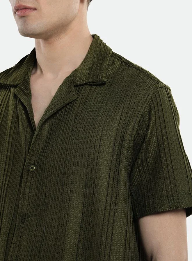 Dennis Lingo Textured Cuban Collar Casual Shirt by Styli