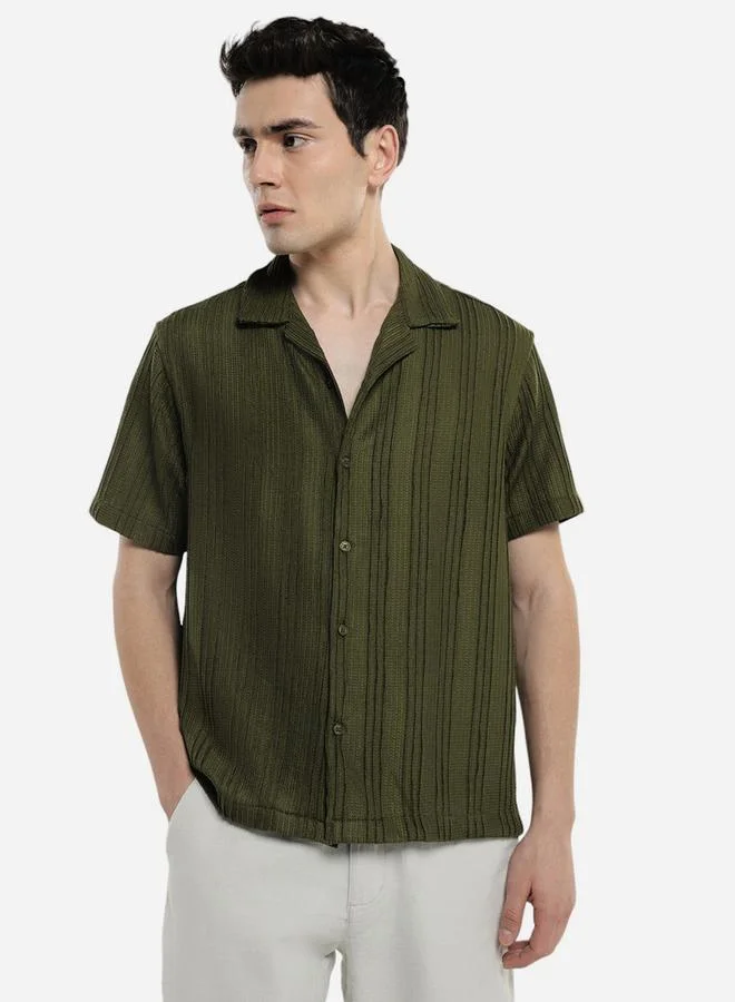 Dennis Lingo Textured Cuban Collar Casual Shirt by Styli