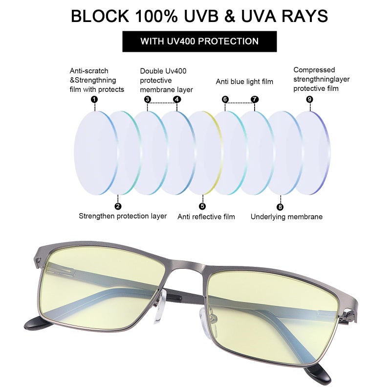 YIMI Mens Blue Light Glasses Men Computer Gaming BlueLight Blocking Glasses Metal Anti Eyestrain Clear Lens Eye Protection (Gaming Protection) - Image 2