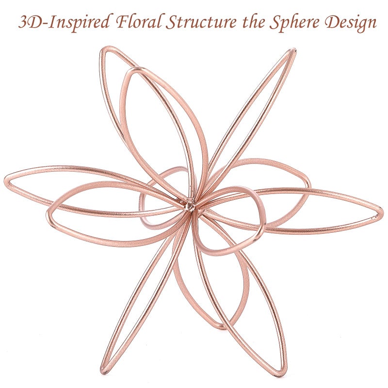 MOCOME 8" Metal Sphere Decor, Metal Floral Tabletop Sculpture, Abstract Tabletop Decorative Spheres for Home Decor (Rose Gold) - Image 3