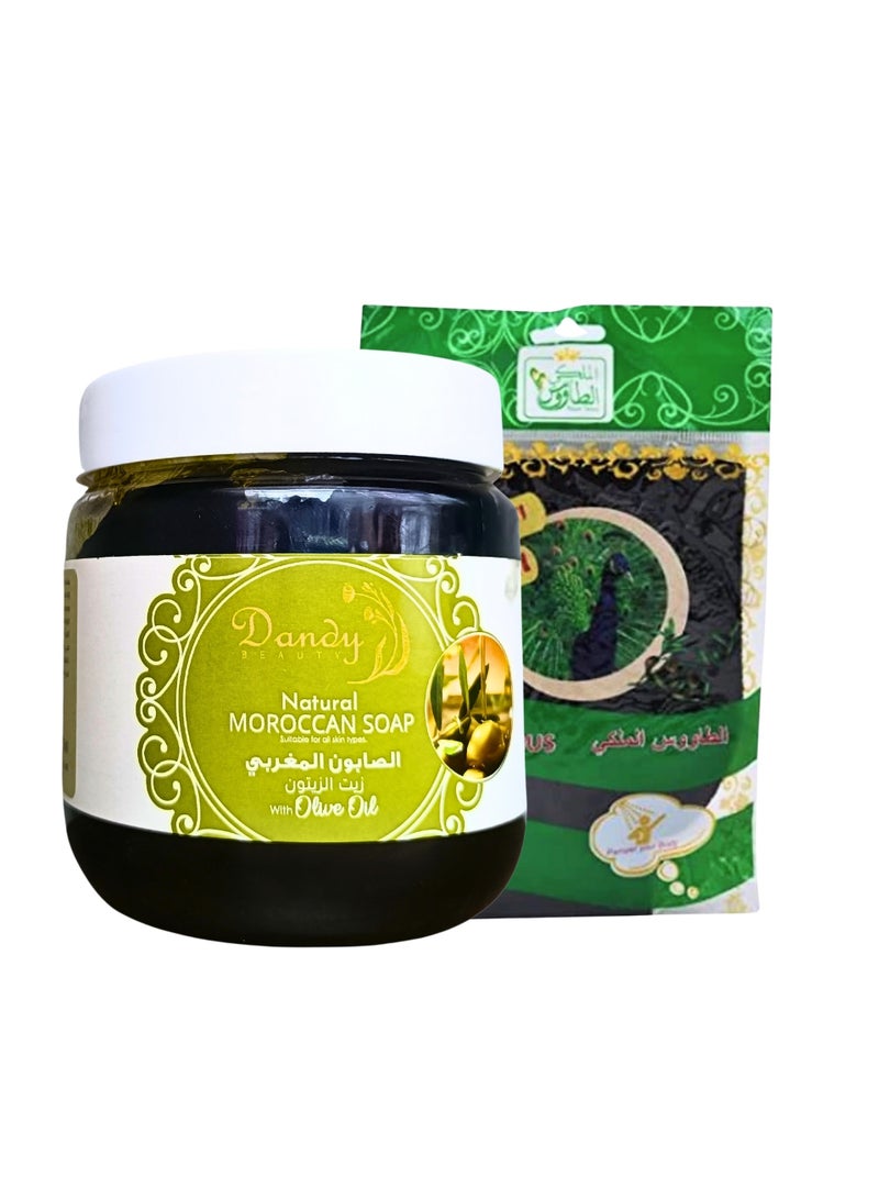 DANDY Moroccan soap with Olive Oil Dandy Beauty Natural - 500 ml and Disposable Loofah - Image 1