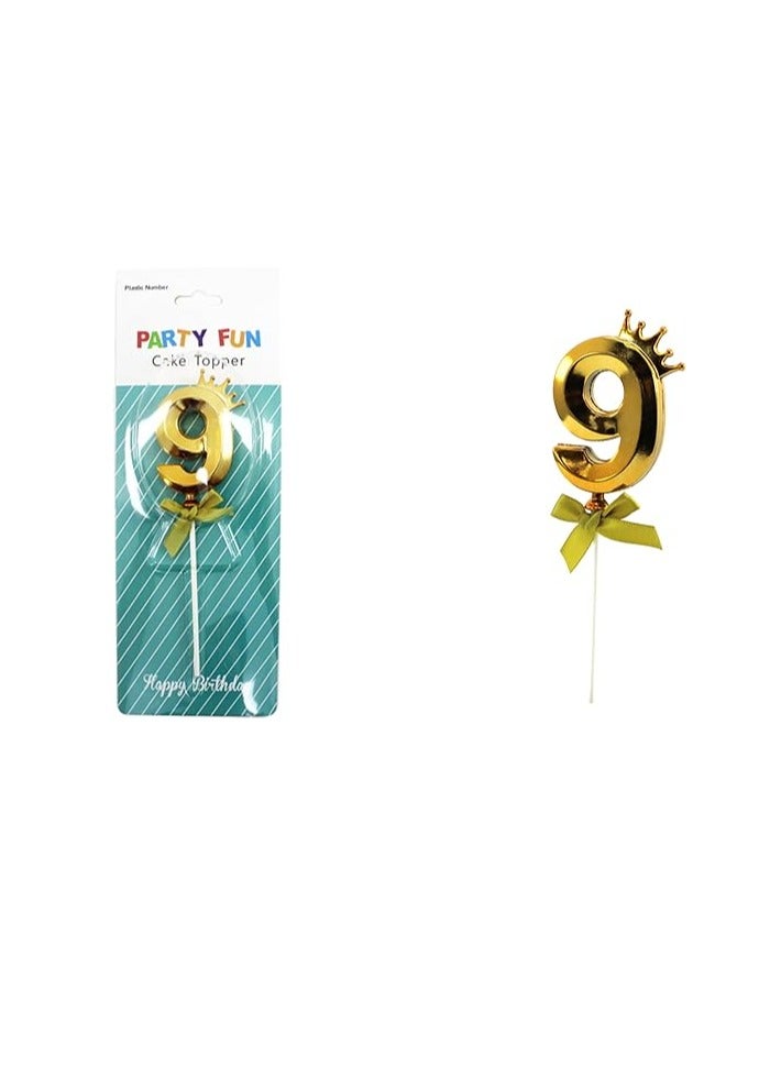 PARTY FUN PARTY FUN Plastic Golden Cake Toppers Numbers - Ideal for Birthdays Anniversaries and Special Events Number 9  - Image 1
