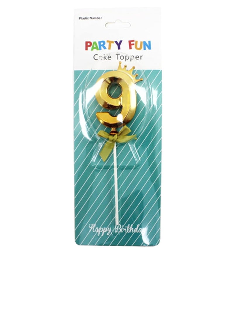 PARTY FUN PARTY FUN Plastic Golden Cake Toppers Numbers - Ideal for Birthdays Anniversaries and Special Events Number 9  - Image 2