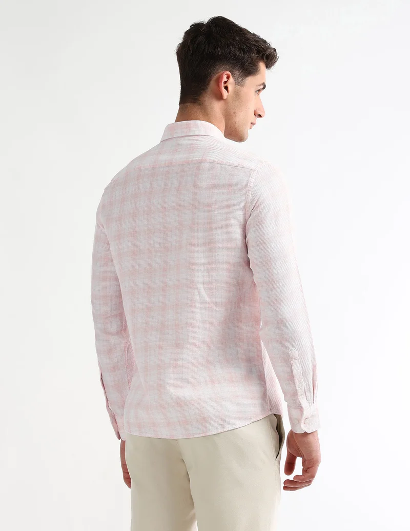 Arrow Light Pink Slim Fit Checked Shirt for Men | Best Price UAE