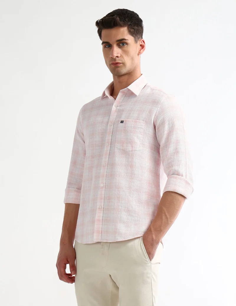 Arrow Light Pink Slim Fit Checked Shirt for Men | Best Price UAE