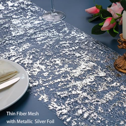 Snowkingdom Silver Table Runner Sequin Glitter Foil Metallic Runner 11 Inch x 100 Feet Silver Mesh Table Decorations Centrepiece for Wedding Birthday Party Christmas - Image 3