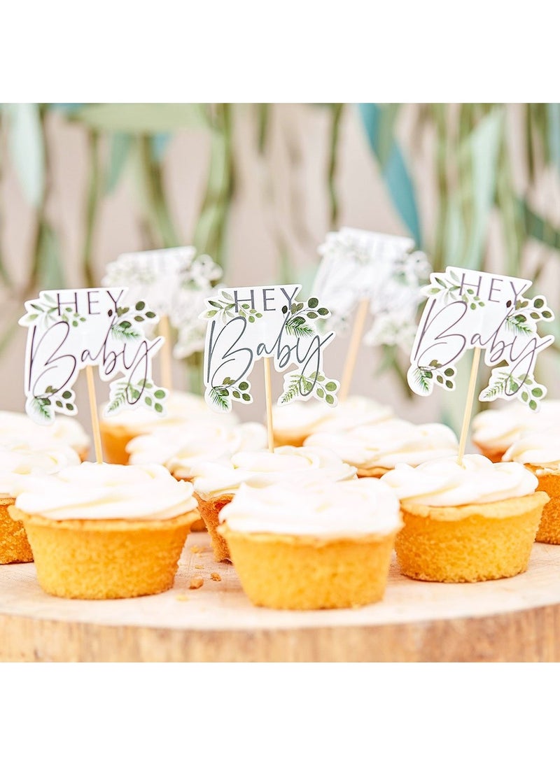 Ginger Ray Hey Baby Green Leaf Cupcake Toppers 12-Pack - Image 3