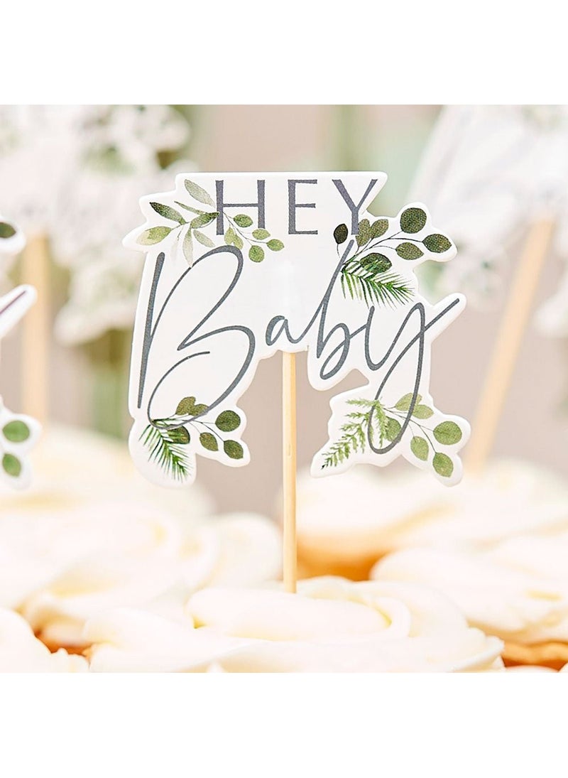 Ginger Ray Hey Baby Green Leaf Cupcake Toppers 12-Pack - Image 2