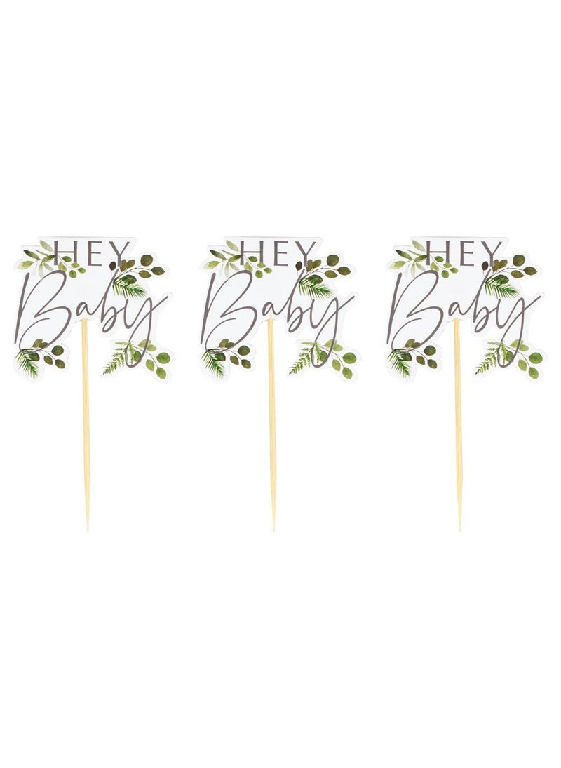 Ginger Ray Hey Baby Green Leaf Cupcake Toppers 12-Pack - Image 1